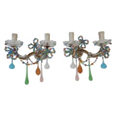 Apliques franceses de cristal de Murano con lazos de colores pastel, circa 1920