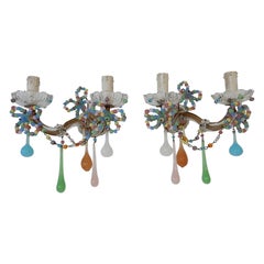 French Confetti Pastel Colorful Murano Glass Bows Opaline Sconces, circa 1920