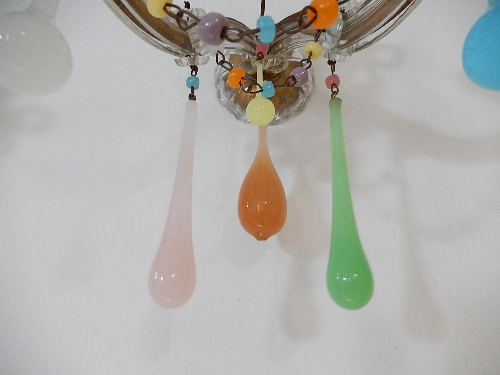 French Confetti Pastel Colorful Murano Glass Bows Opaline Sconces, circa 1920 3