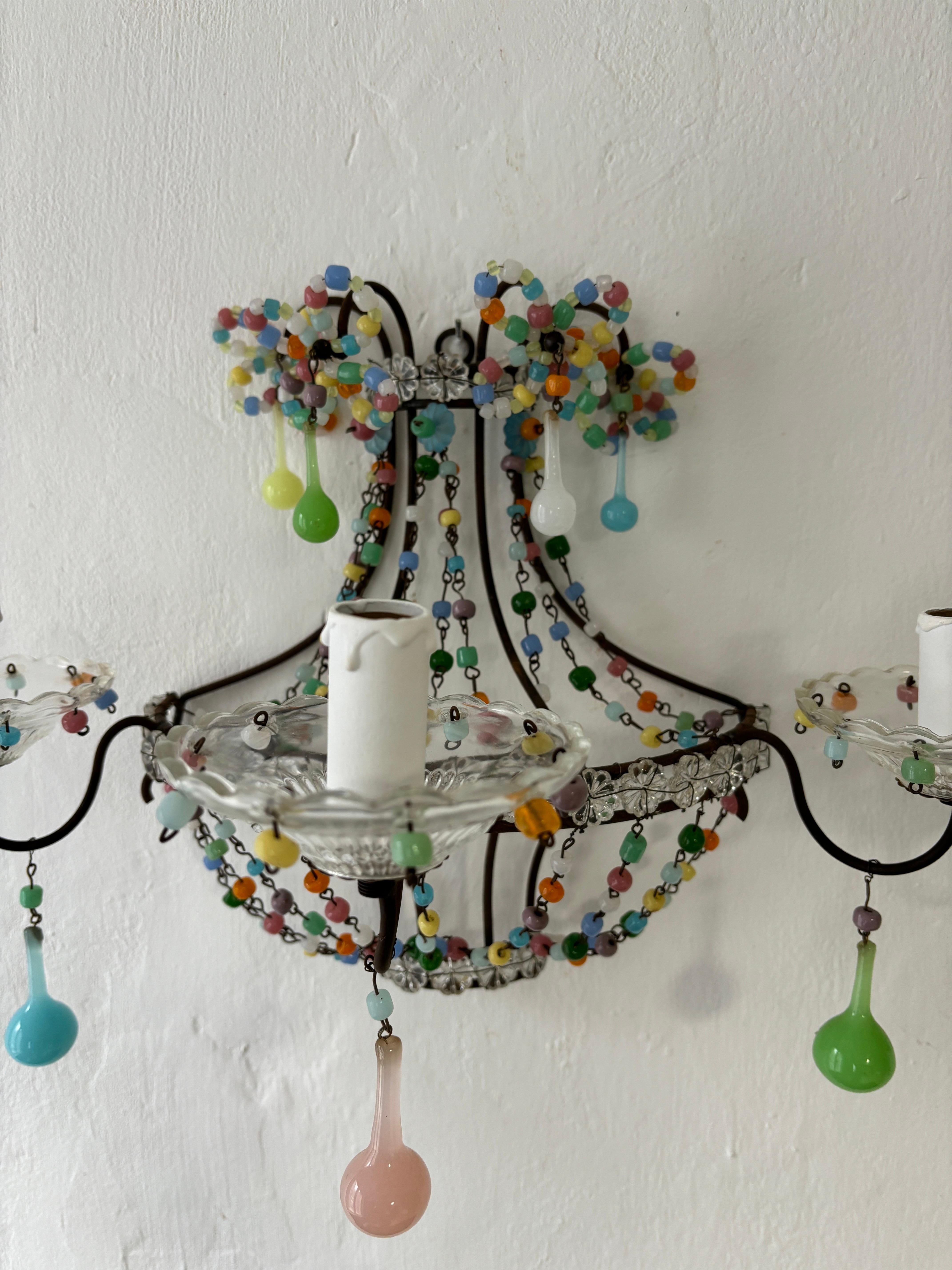 French Confetti Pastel Colorful Murano Glass Opaline Sconces, circa 1920 In Good Condition For Sale In Firenze, Toscana