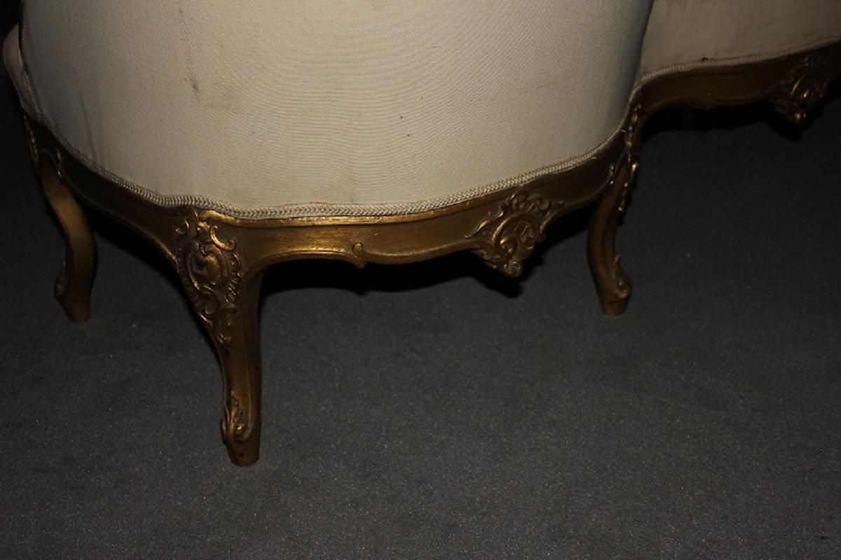 Gold Leaf French Confident sofa from the 1800s, Louis XV style, in gilded wood For Sale