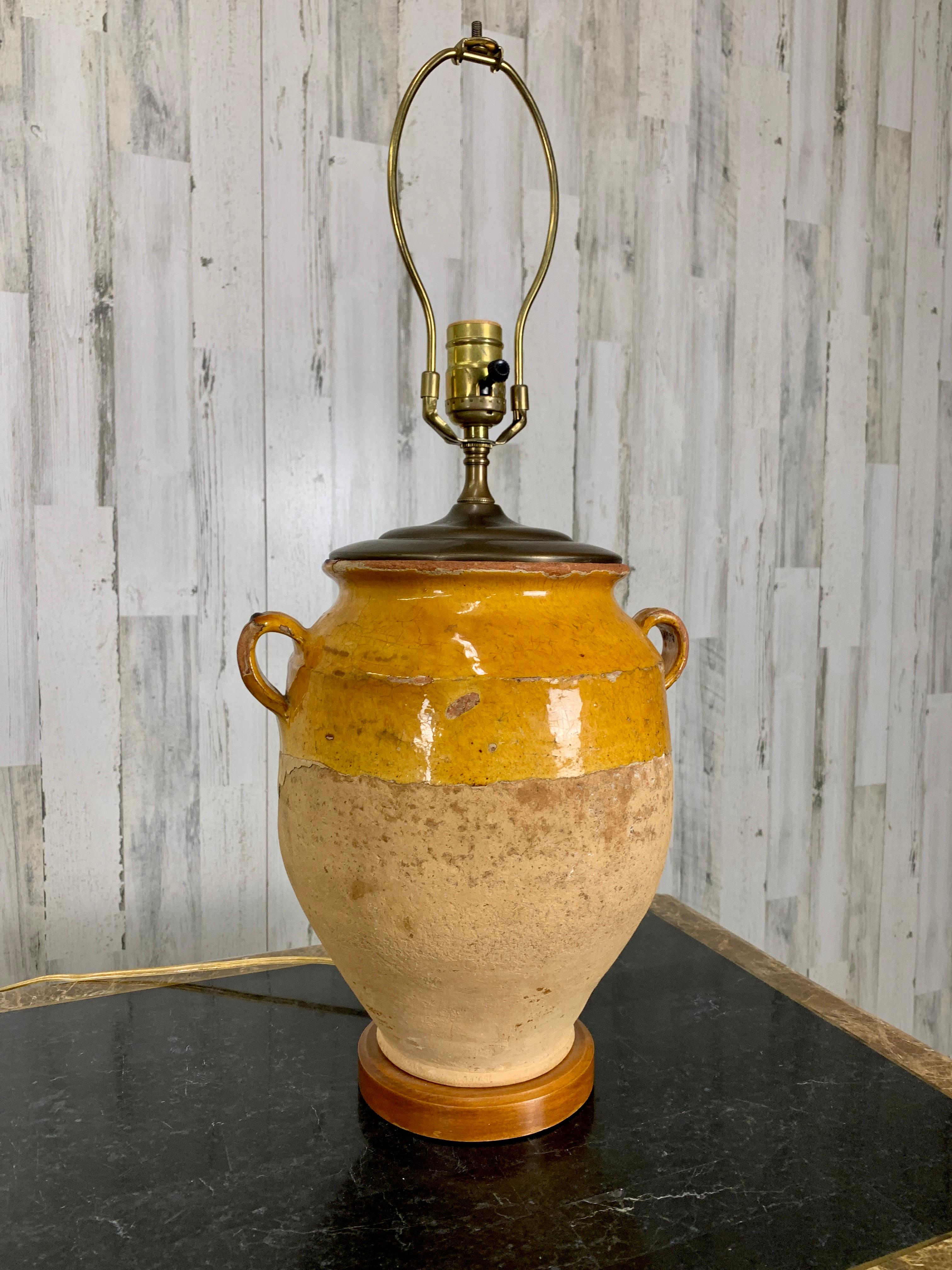 Glazed French Confit Pottery Lamp