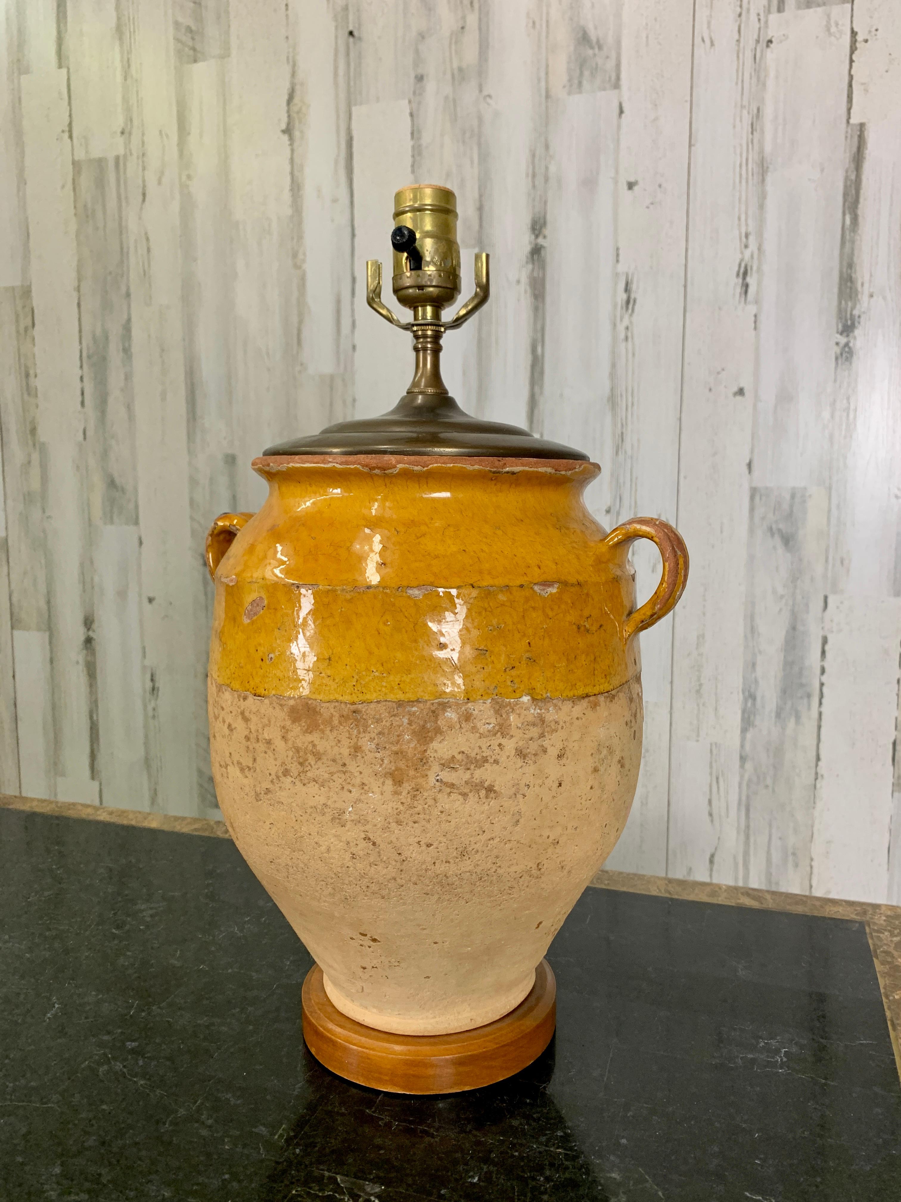 French Confit Pottery Lamp In Good Condition In Denton, TX