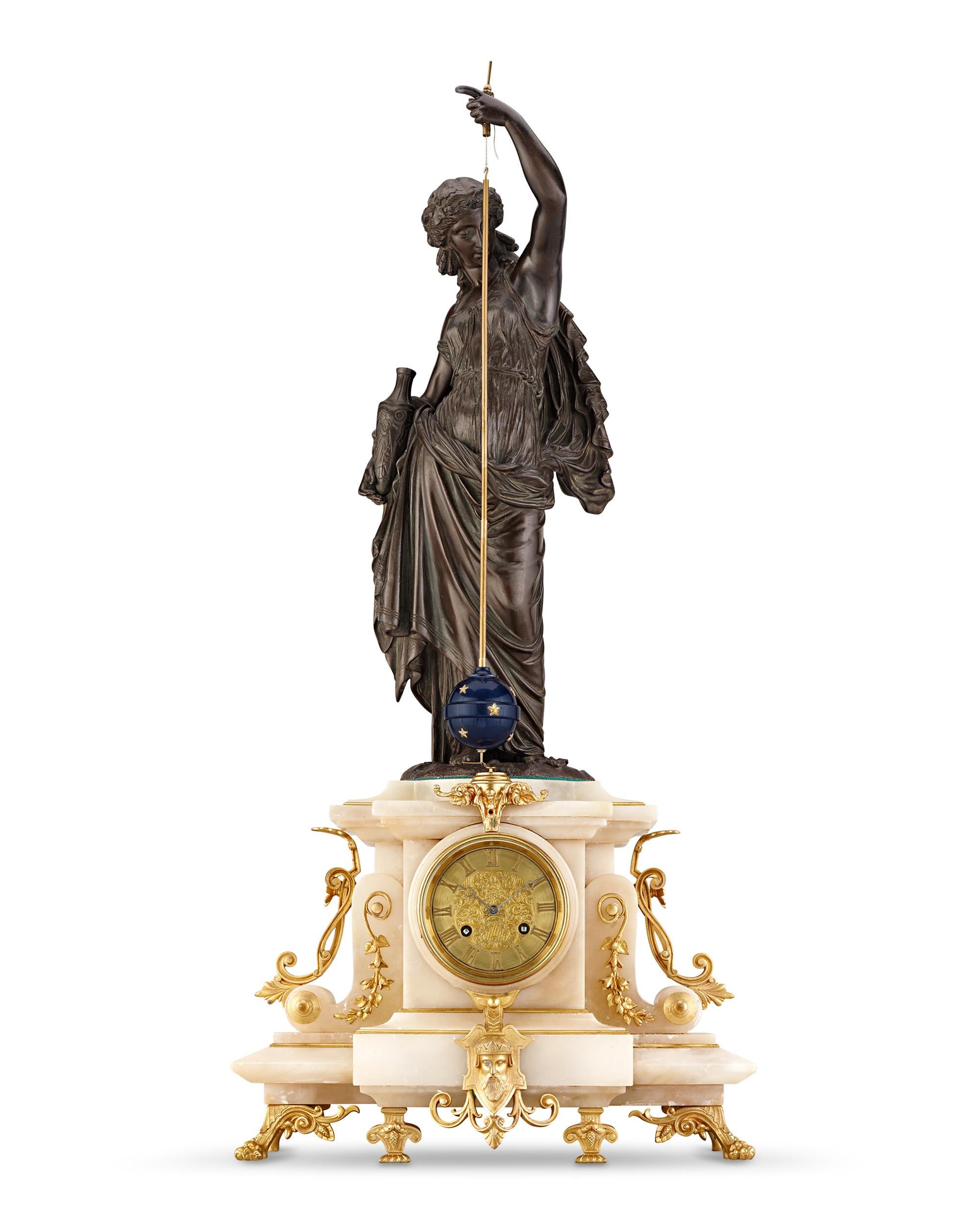 A beautiful example of French horology at its finest, this conical pendulum mystery clock was crafted by renowned French clockmaker and mathematician Achille Brocot. This exquisite timepiece is surmounted by a delightful neoclassical goddess figure