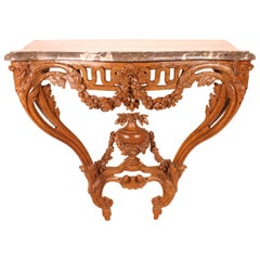 French Console Louis XV in Natural Wood Sculpted Oak, 18th Century