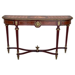 French Console Napoleon III Style Mahogany and Brass with Marquetry