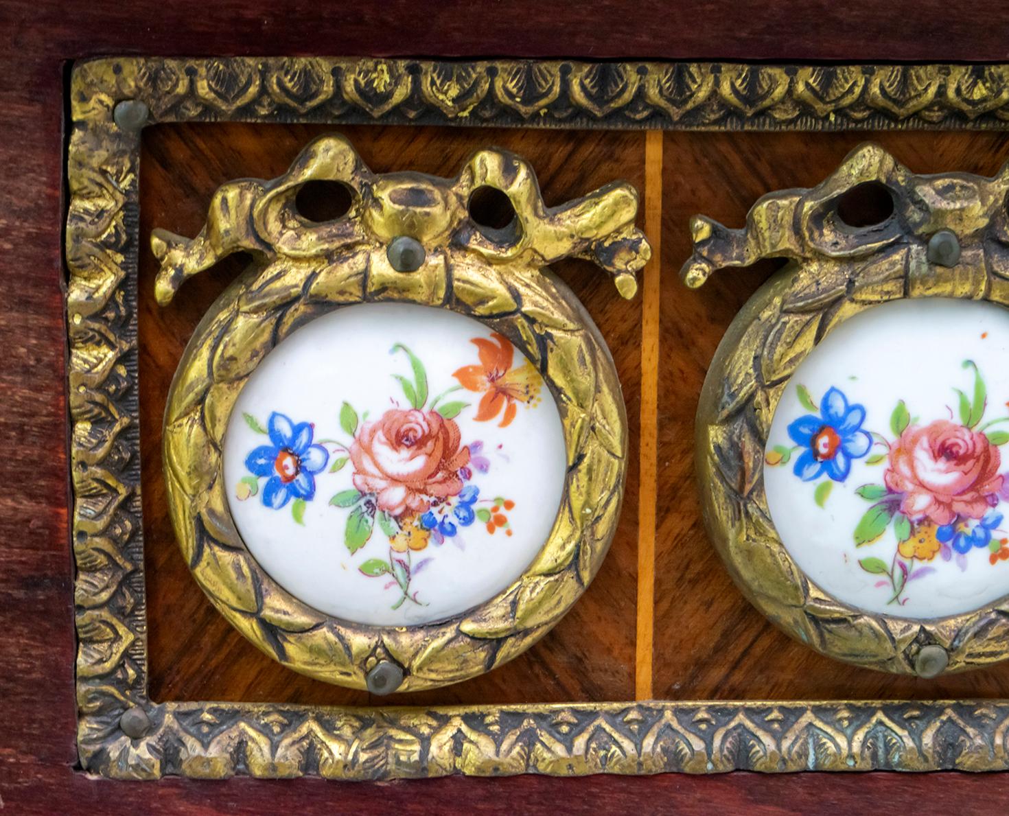 French Console Napoleon III Style Mahogany and Brass with Porcelain Plaques 5