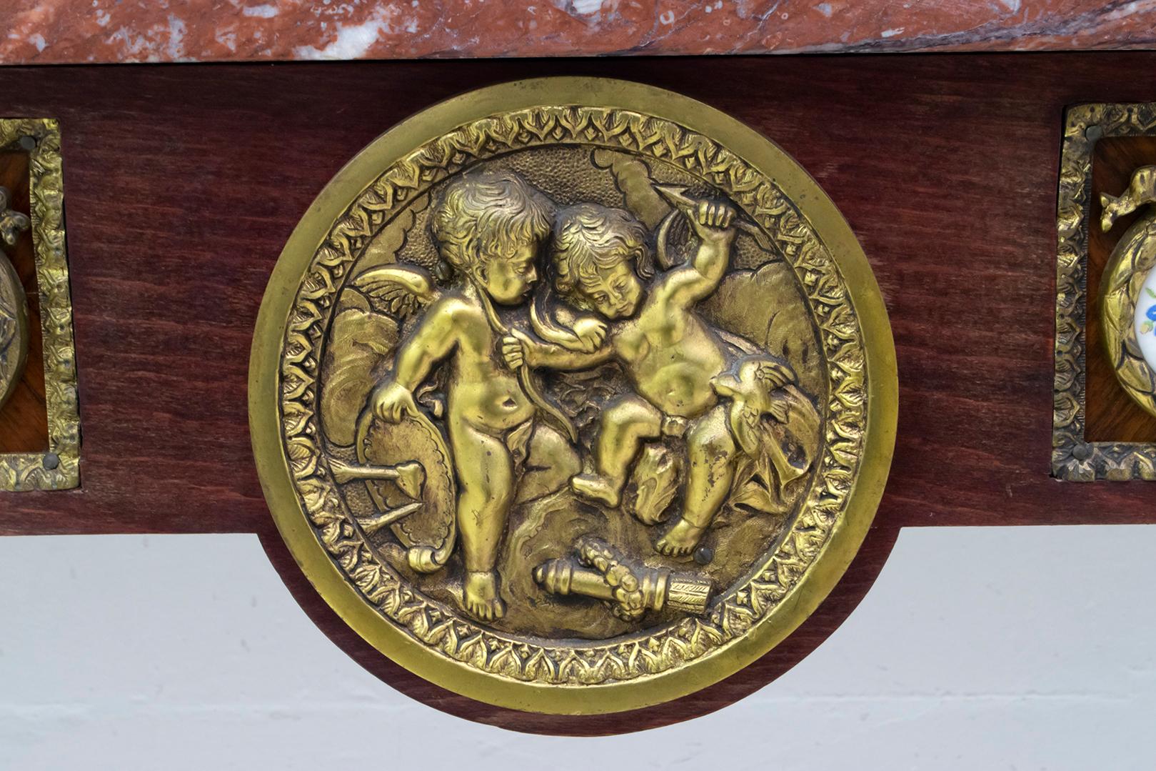 French Console Napoleon III Style Mahogany and Brass with Porcelain Plaques 6