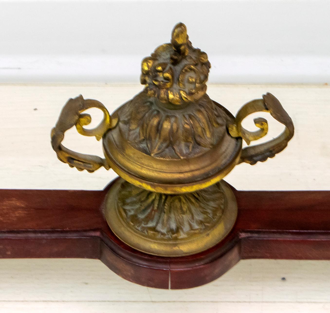 French Console Napoleon III Style Mahogany and Brass with Porcelain Plaques 7