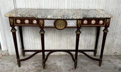 French Console Napoleon III Style Mahogany and Brass with Porcelain Plaques