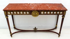 French Console Napoleon III Style Mahogany and Brass with Porcelain Plaques