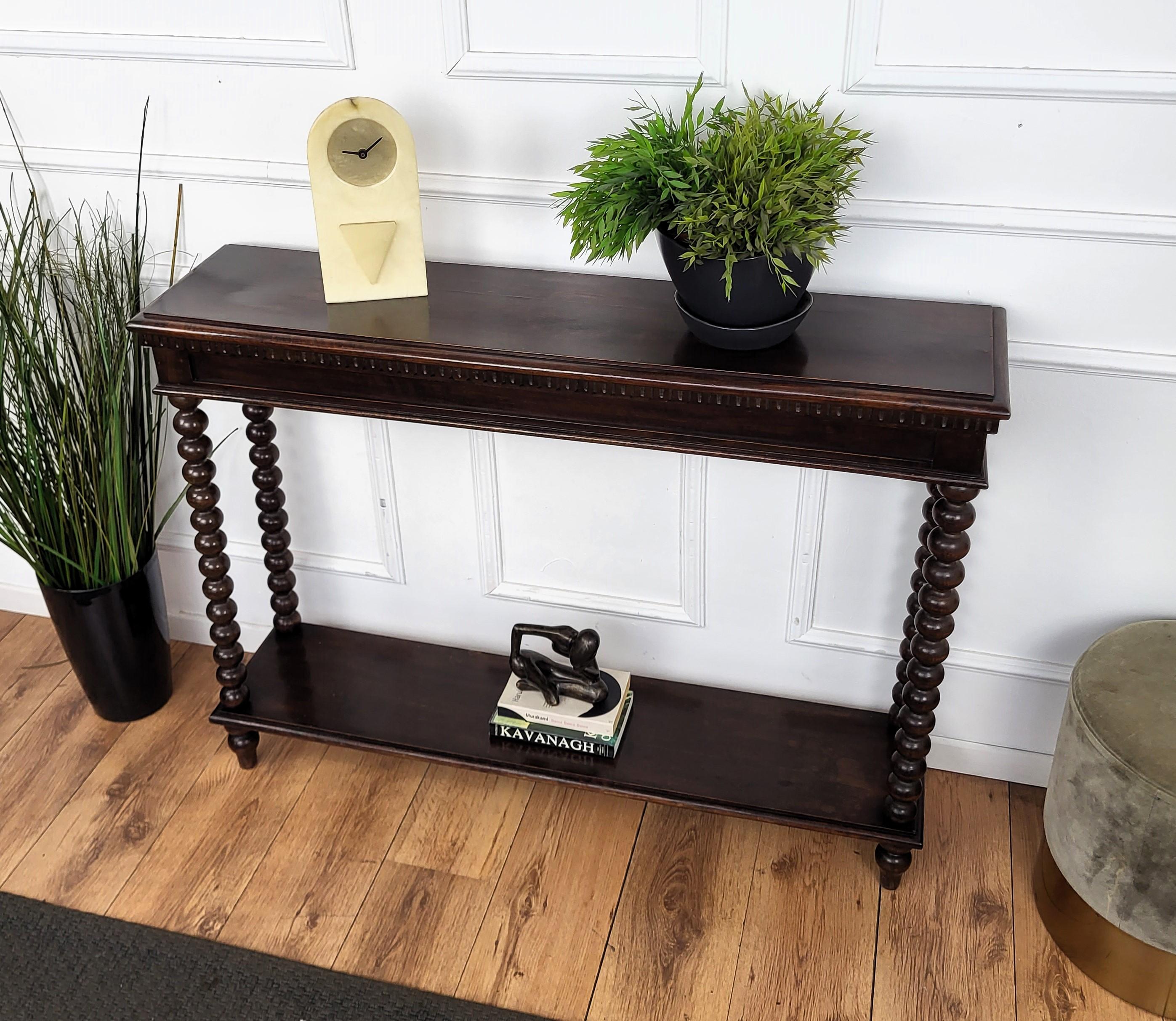 Baroque Revival French Console Side Table Carved Beveled Top Bobbin Barley Twist Legs