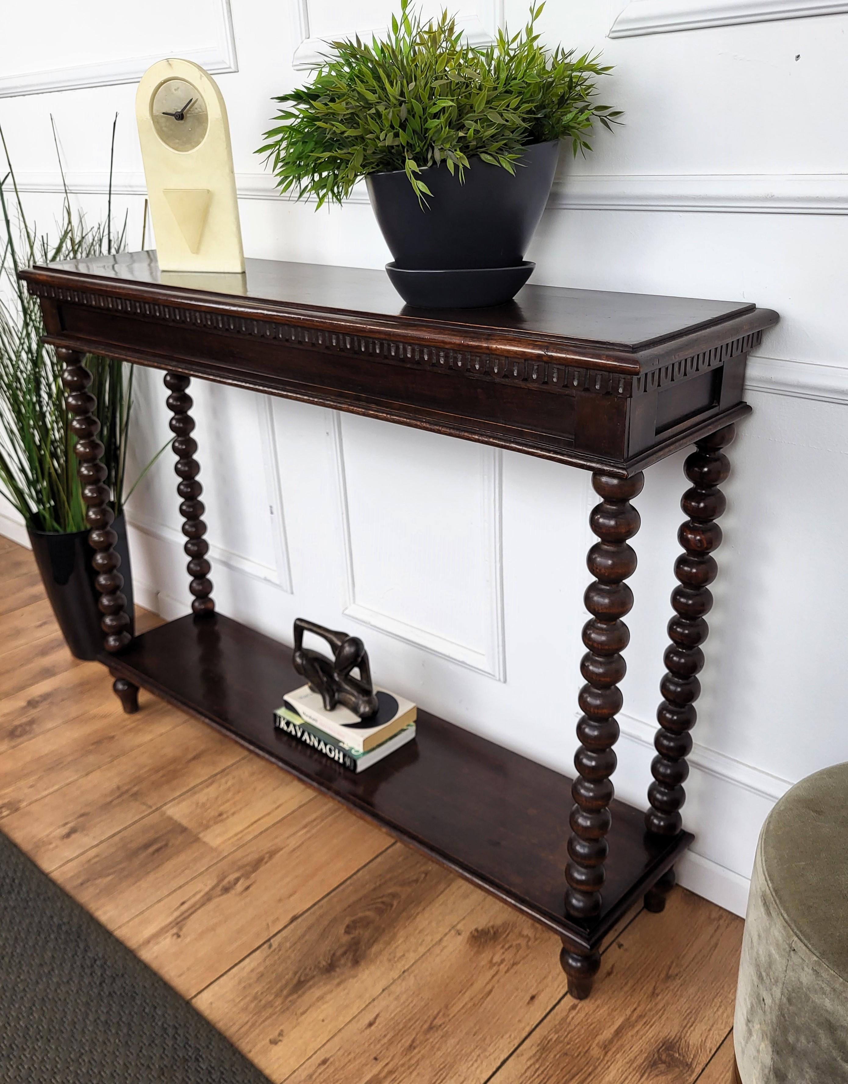 Hand-Carved French Console Side Table Carved Beveled Top Bobbin Barley Twist Legs