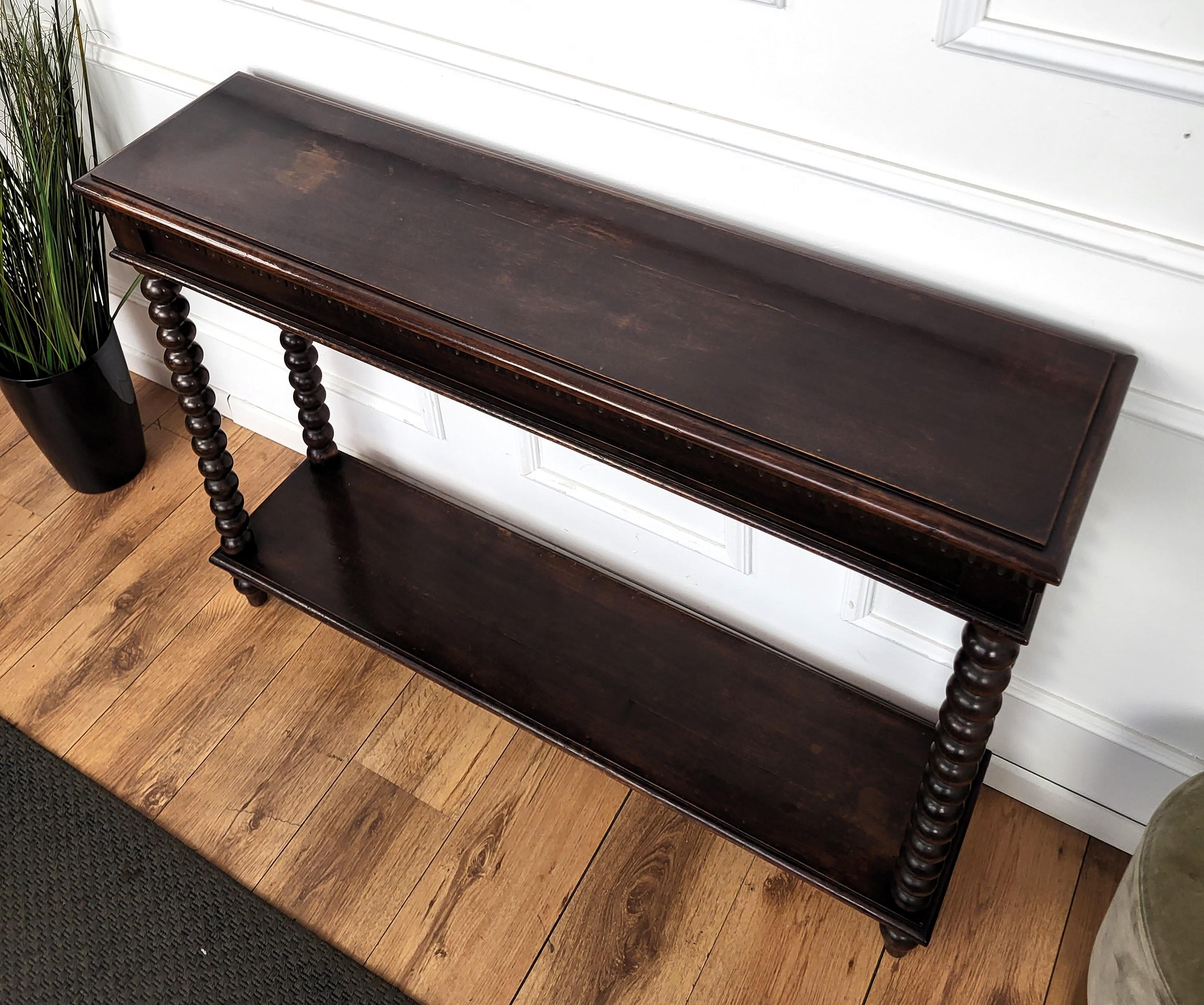 20th Century French Console Side Table Carved Beveled Top Bobbin Barley Twist Legs