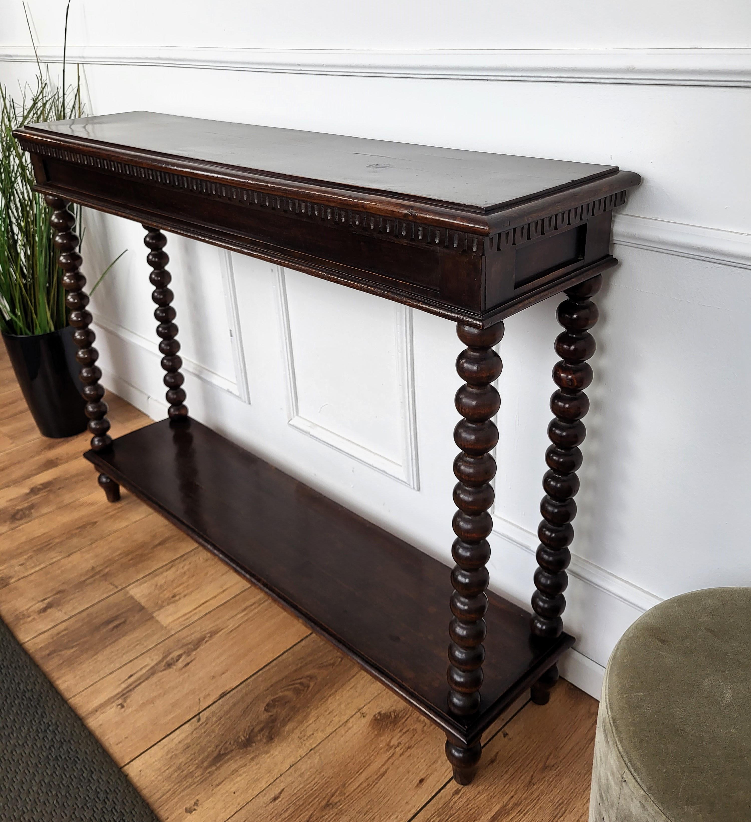 Wood French Console Side Table Carved Beveled Top Bobbin Barley Twist Legs