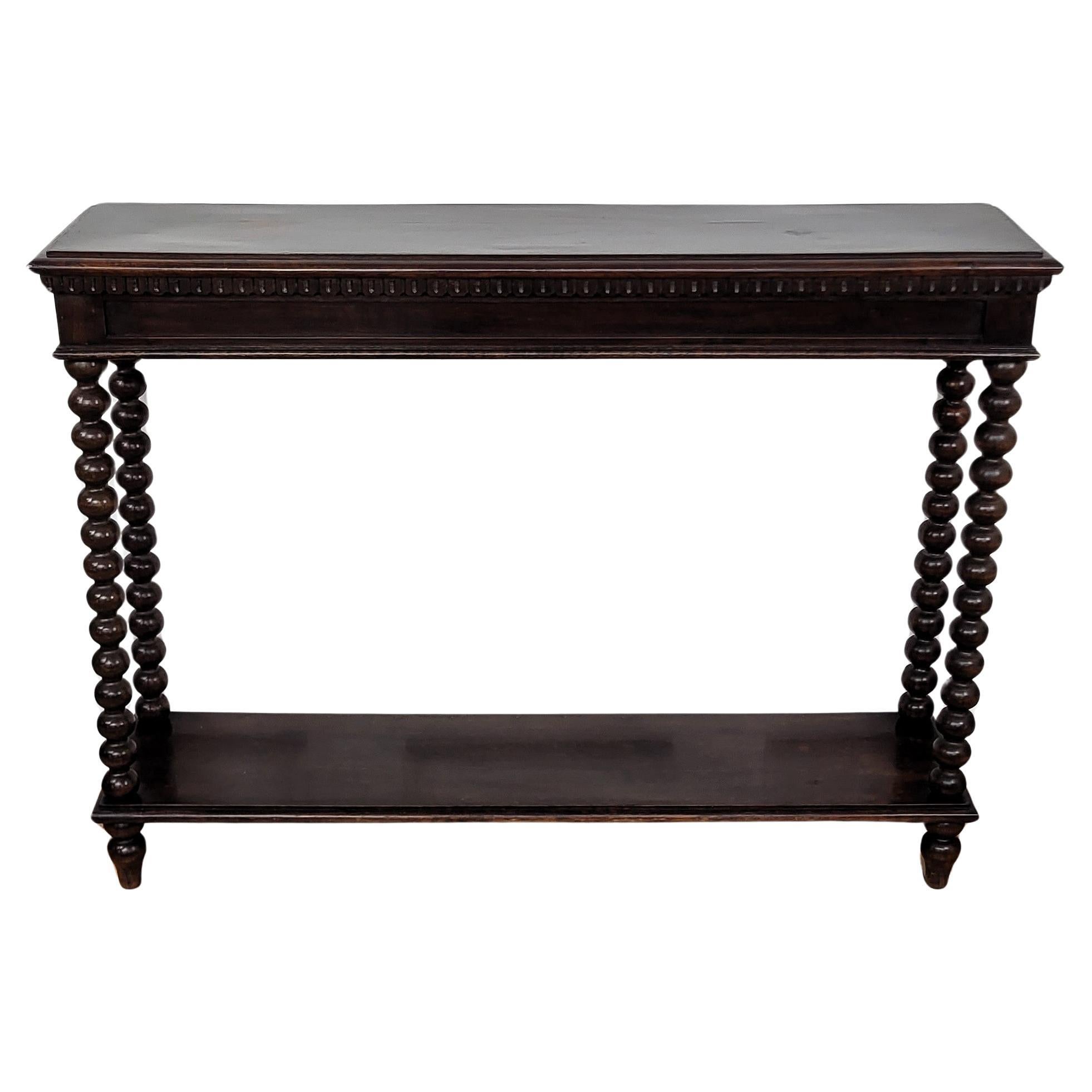 French Console Side Table Carved Beveled Top Bobbin Barley Twist Legs