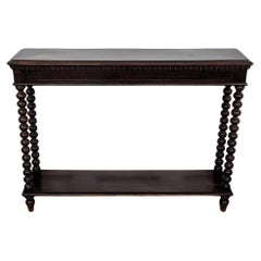 Used French Console Side Table Carved Beveled Top Bobbin Barley Twist Legs