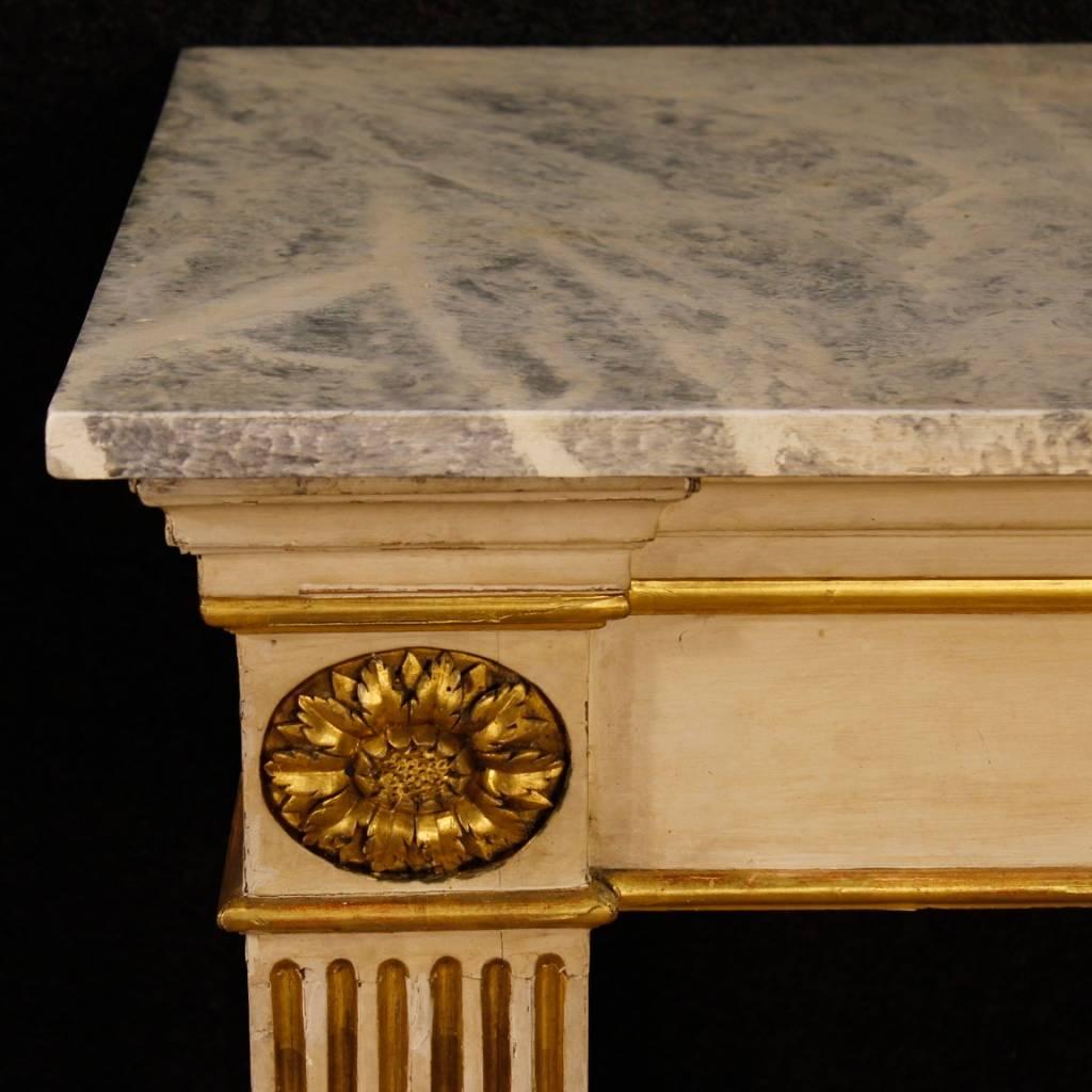 French Console Table in Lacquered and Giltwood in Empire Style, 20th Century In Fair Condition In Vicoforte, Piedmont