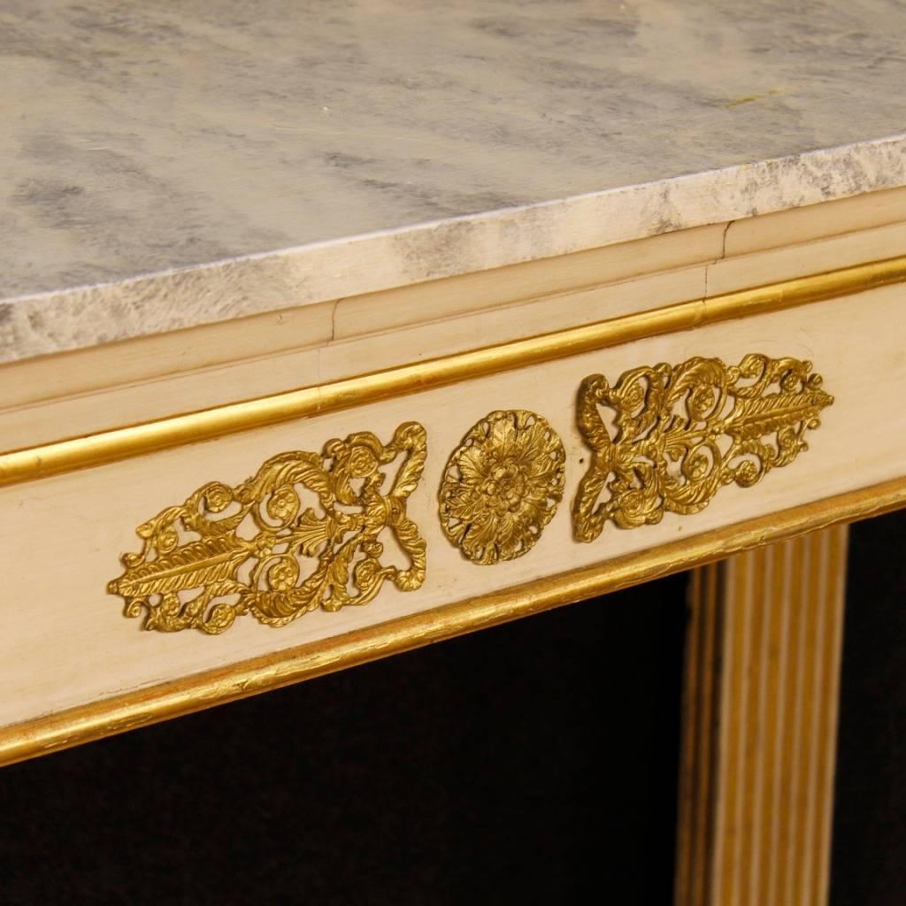 Wood French Console Table in Lacquered and Giltwood in Empire Style, 20th Century