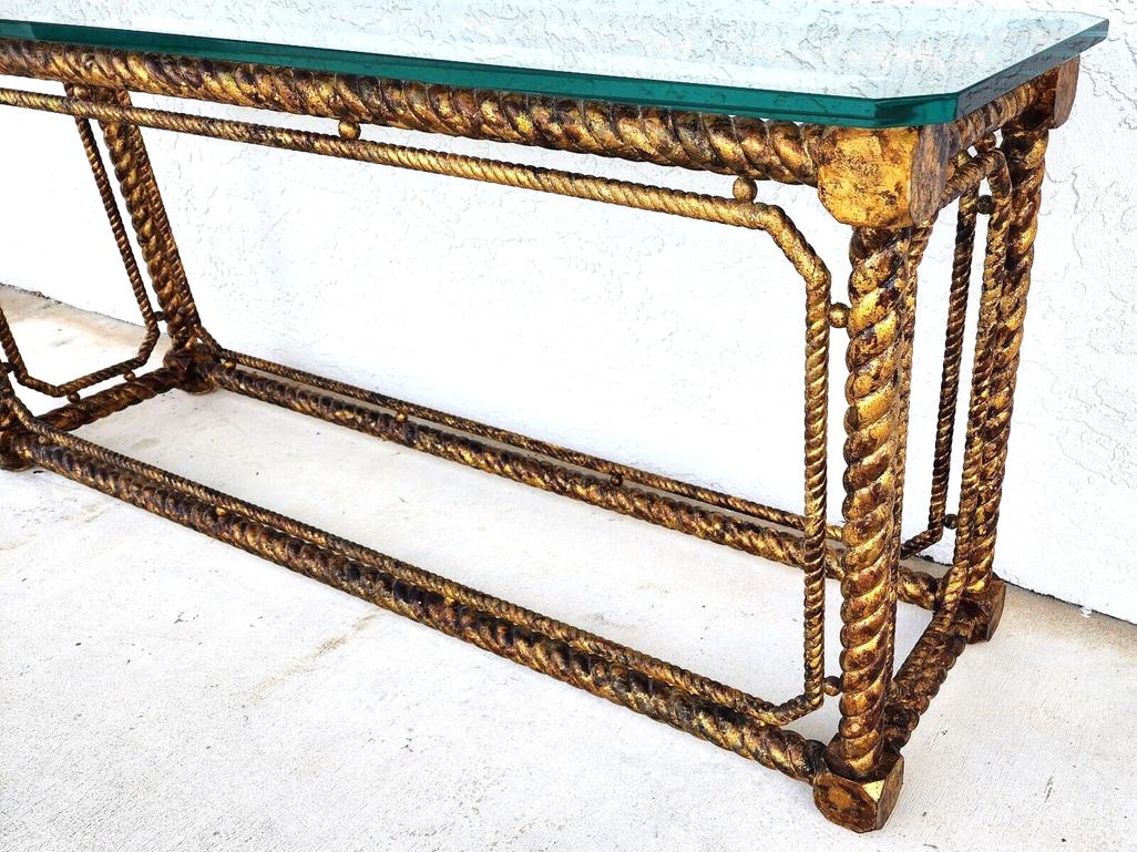 Glass French Console Table Louis XV Giltwood Barley Twist For Sale