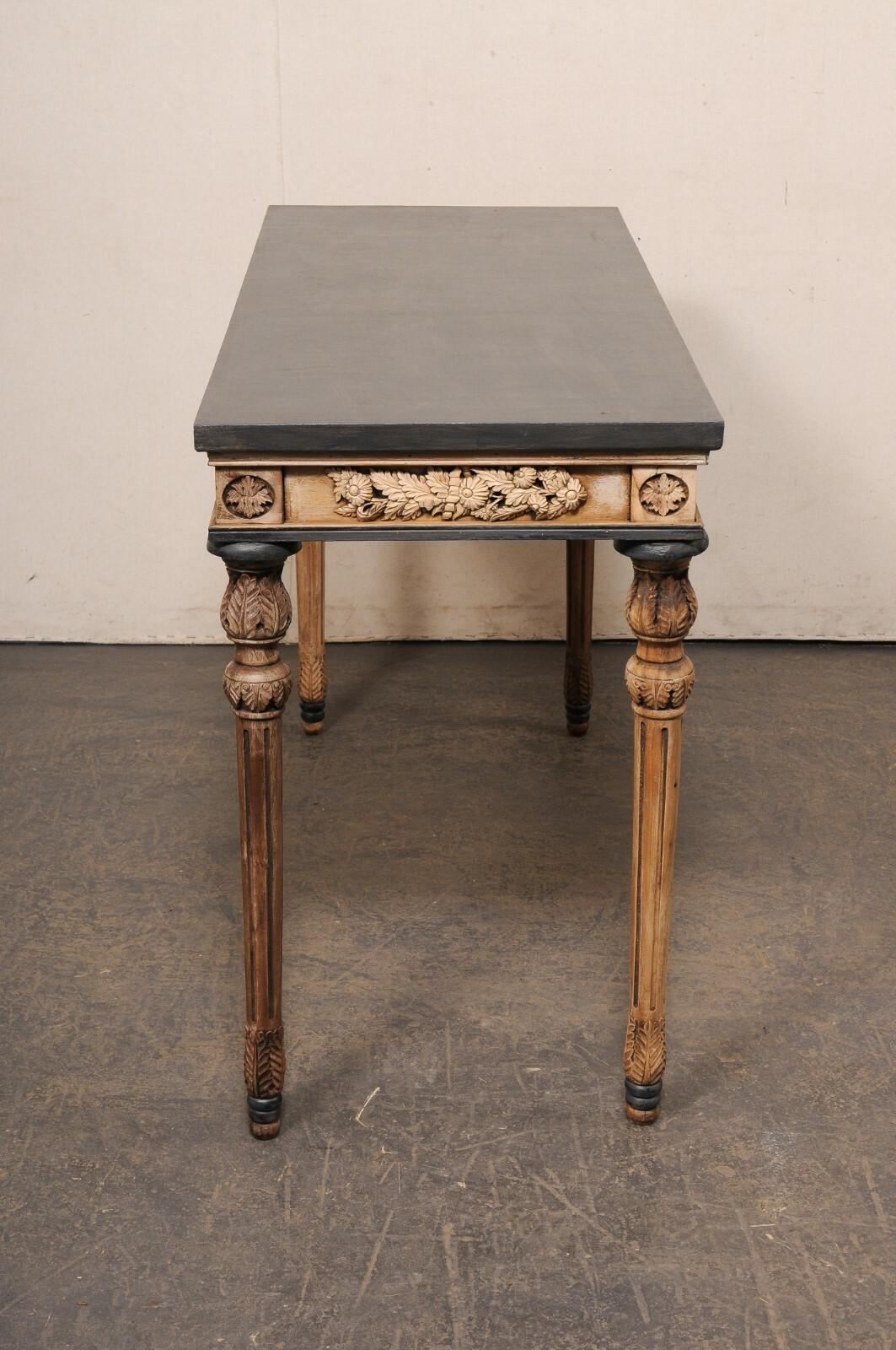 Wood French Console Table, Nicely Carved on All Sides (Floatable!), 4.5 Ft Long For Sale