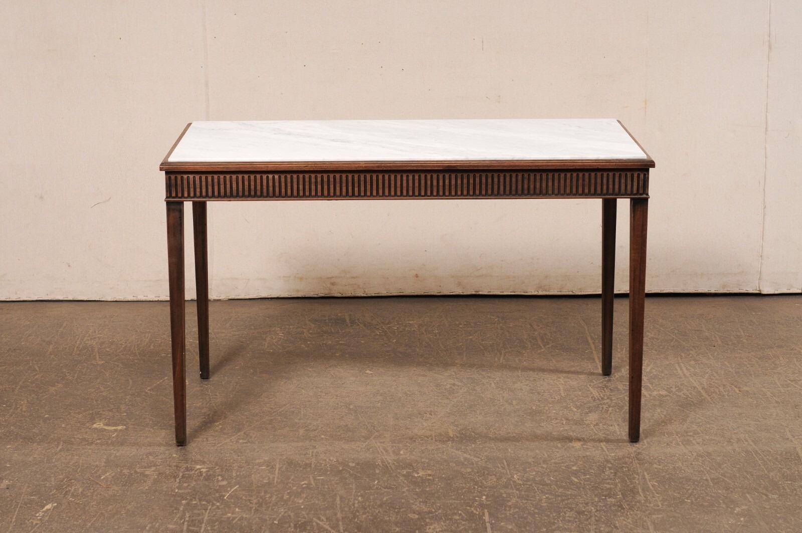 French Console Table w/Honed Marble Top & Reed Carved Apron on All Sides For Sale 6