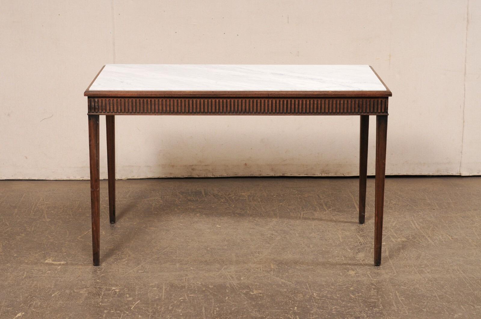 French Console Table w/Honed Marble Top & Reed Carved Apron on All Sides For Sale 3