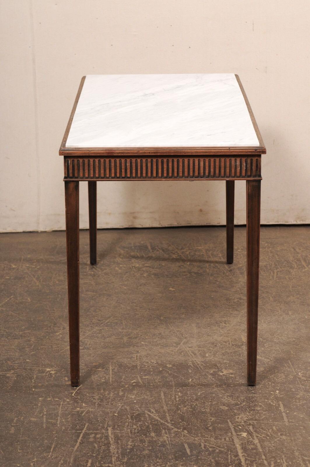 French Console Table w/Honed Marble Top & Reed Carved Apron on All Sides For Sale 4