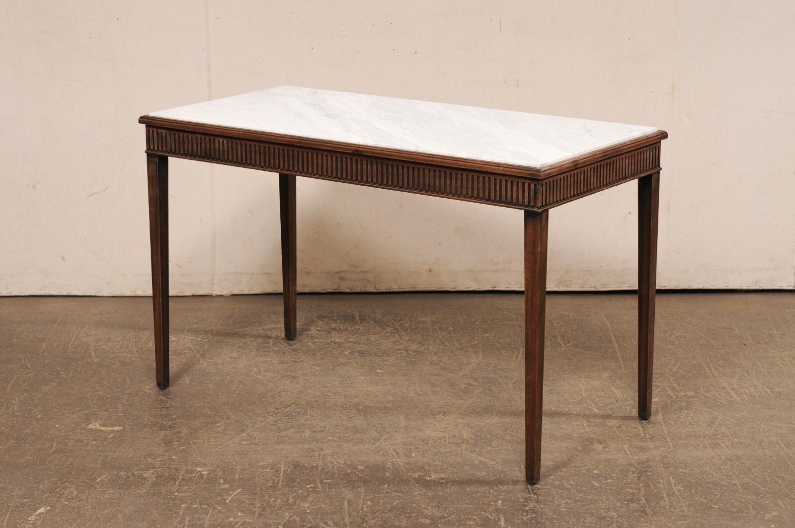 French Console Table w/Honed Marble Top & Reed Carved Apron on All Sides For Sale 5