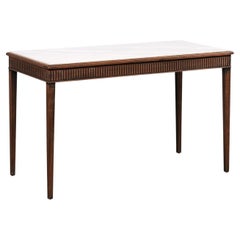 French Console Table w/Honed Marble Top & Reed Carved Apron on All Sides
