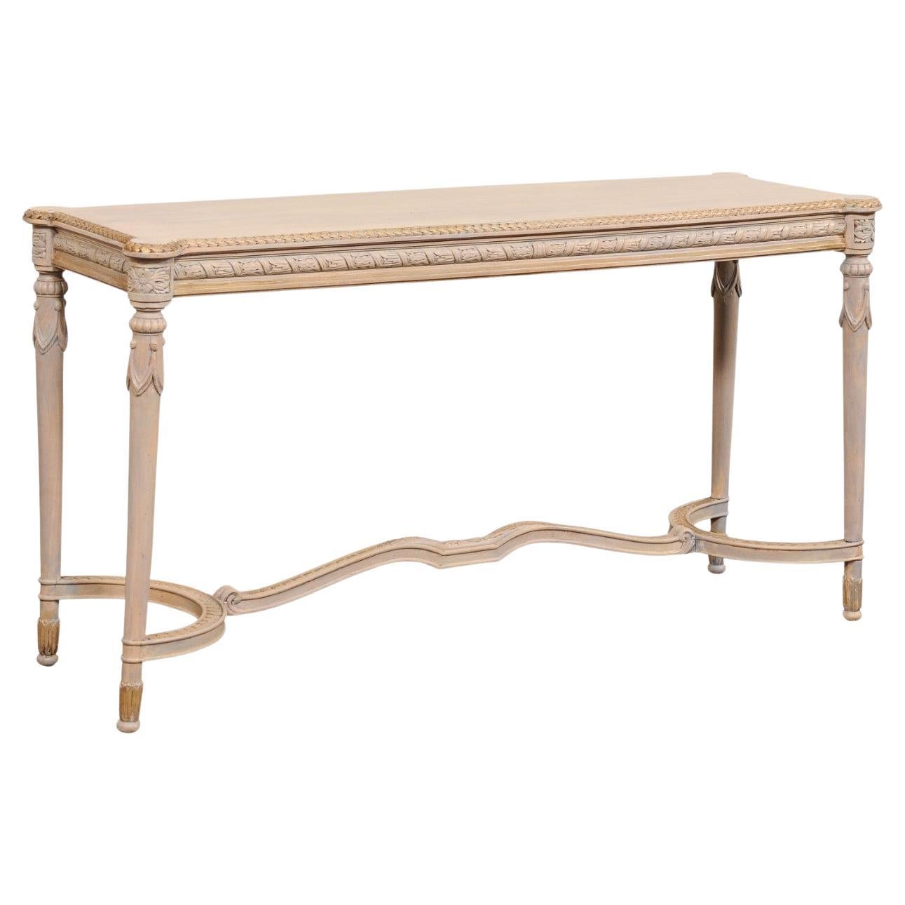 French Console Table w/Nicely Carved Trim & Gold Accents, Mid 20th C.