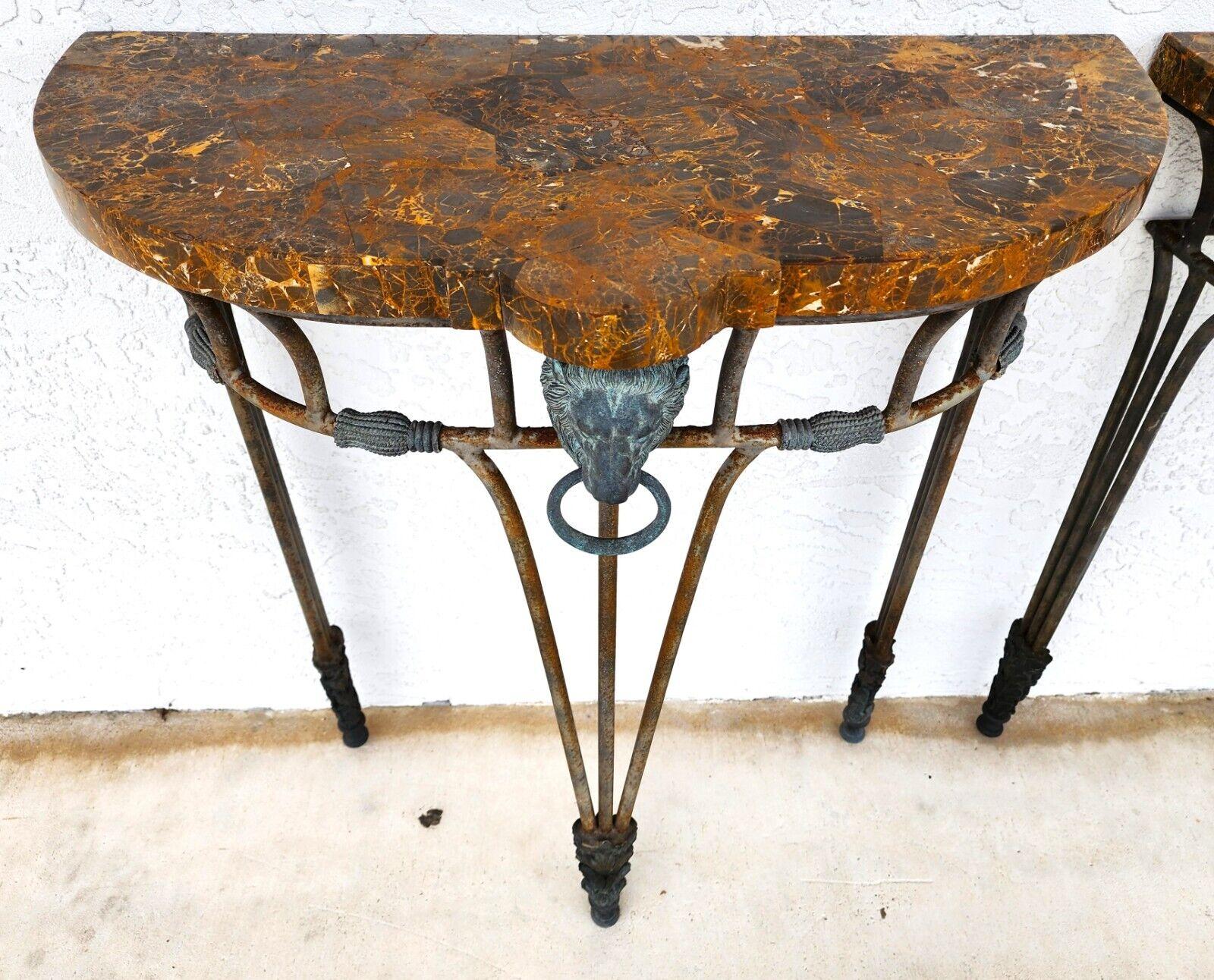 French Console Tables Bronze Tessellated Marble by MAITLAND SMITH - a Pair In Good Condition For Sale In Lake Worth, FL