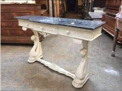 French Console White Painted with Marble Top from Late 19th Century