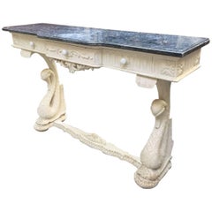 French Console White Painted with Marble Top from Late 19th Century