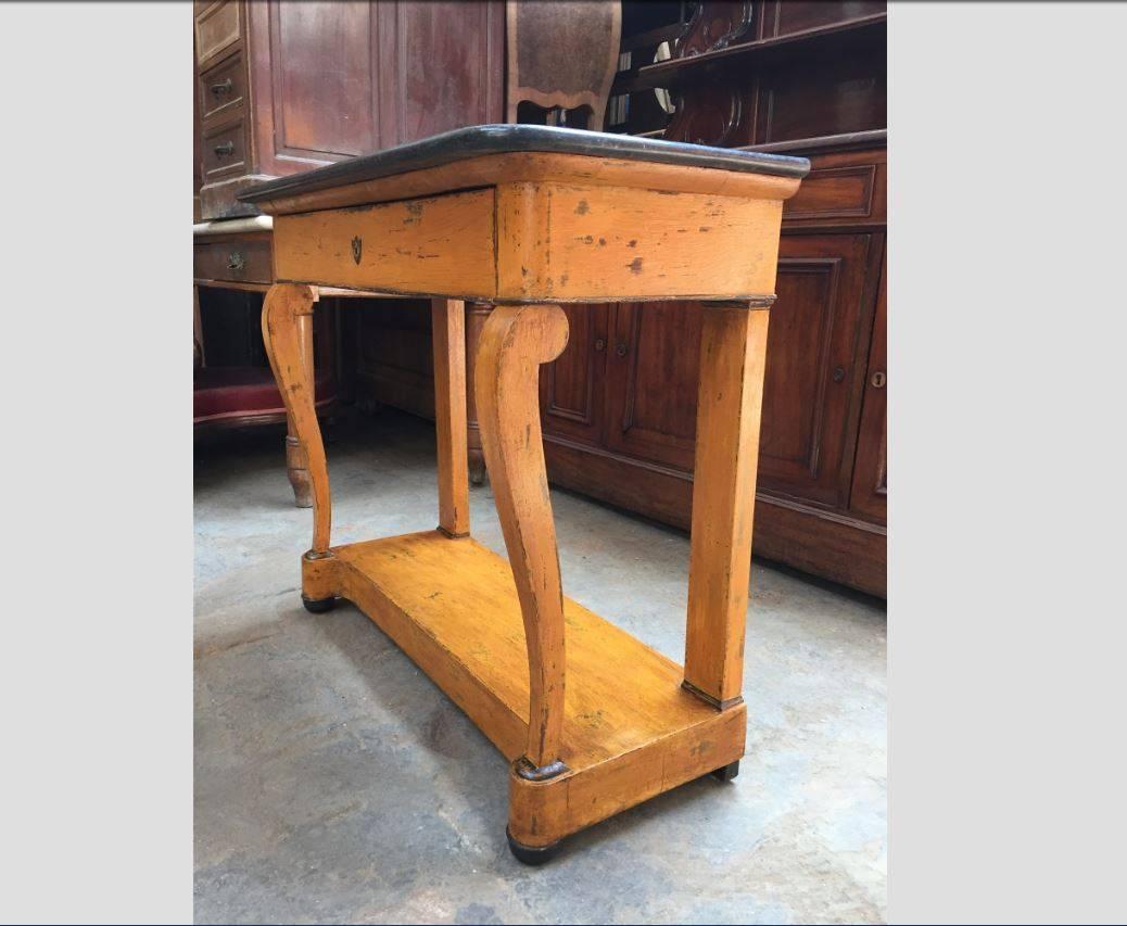 Louis XV French Console with Painted Wood and Black Marble Top from 19th Century