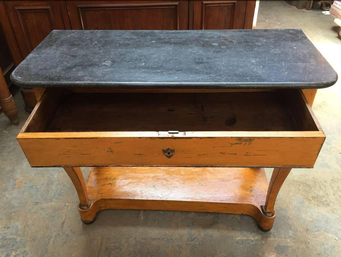 French Console with Painted Wood and Black Marble Top from 19th Century 1