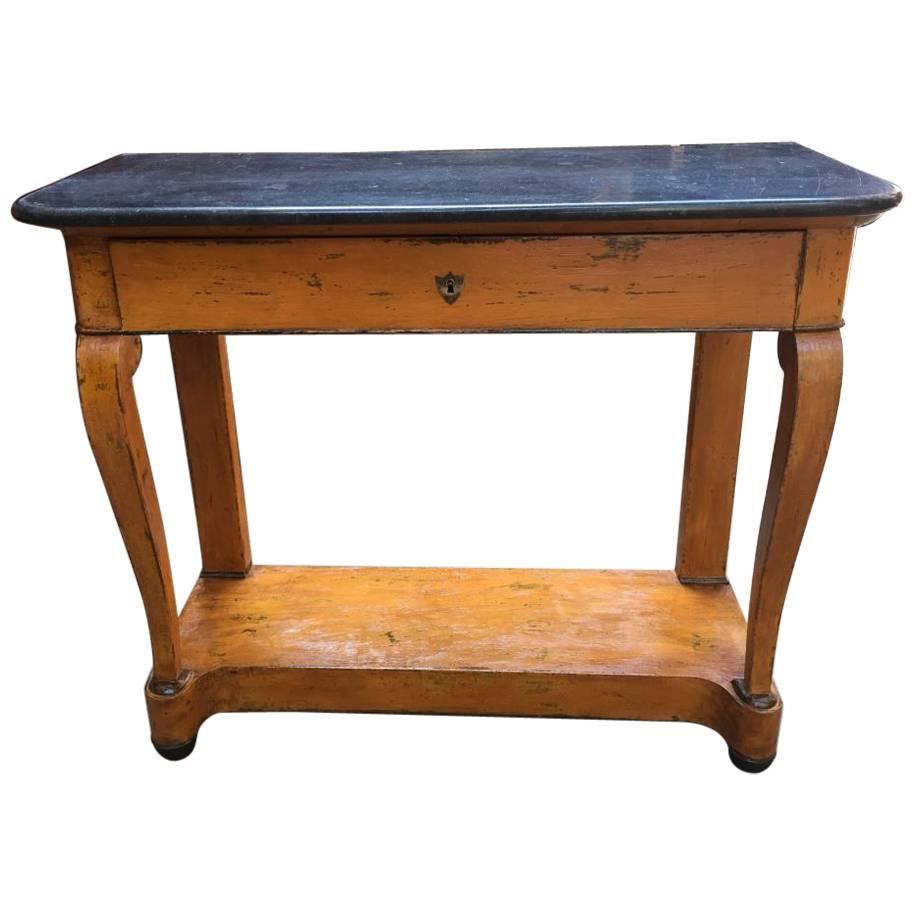 French Console with Painted Wood and Black Marble Top from 19th Century