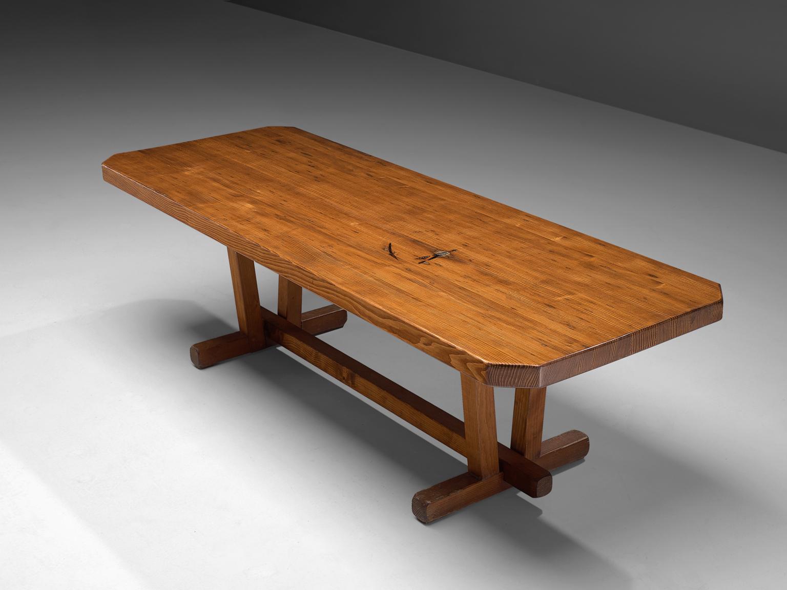 Mid-Century Modern French Constructive Dining Table in Pine Wood