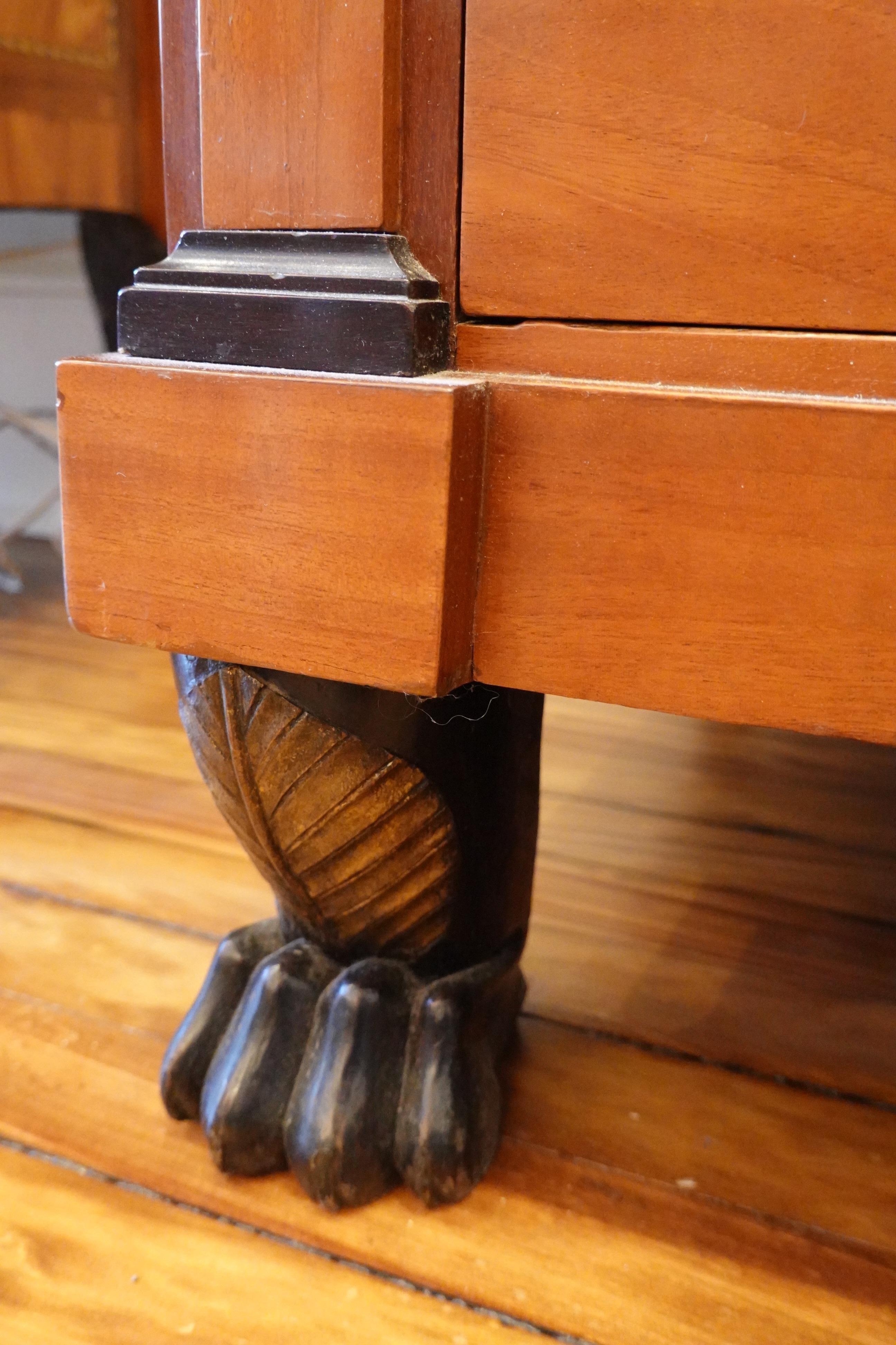 French Consulat Mahogany Period Commode with Paw Feet and Fossil Marble Top For Sale 4