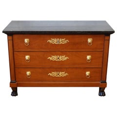 French Consulat Mahogany Period Commode with Paw Feet and Fossil Marble Top