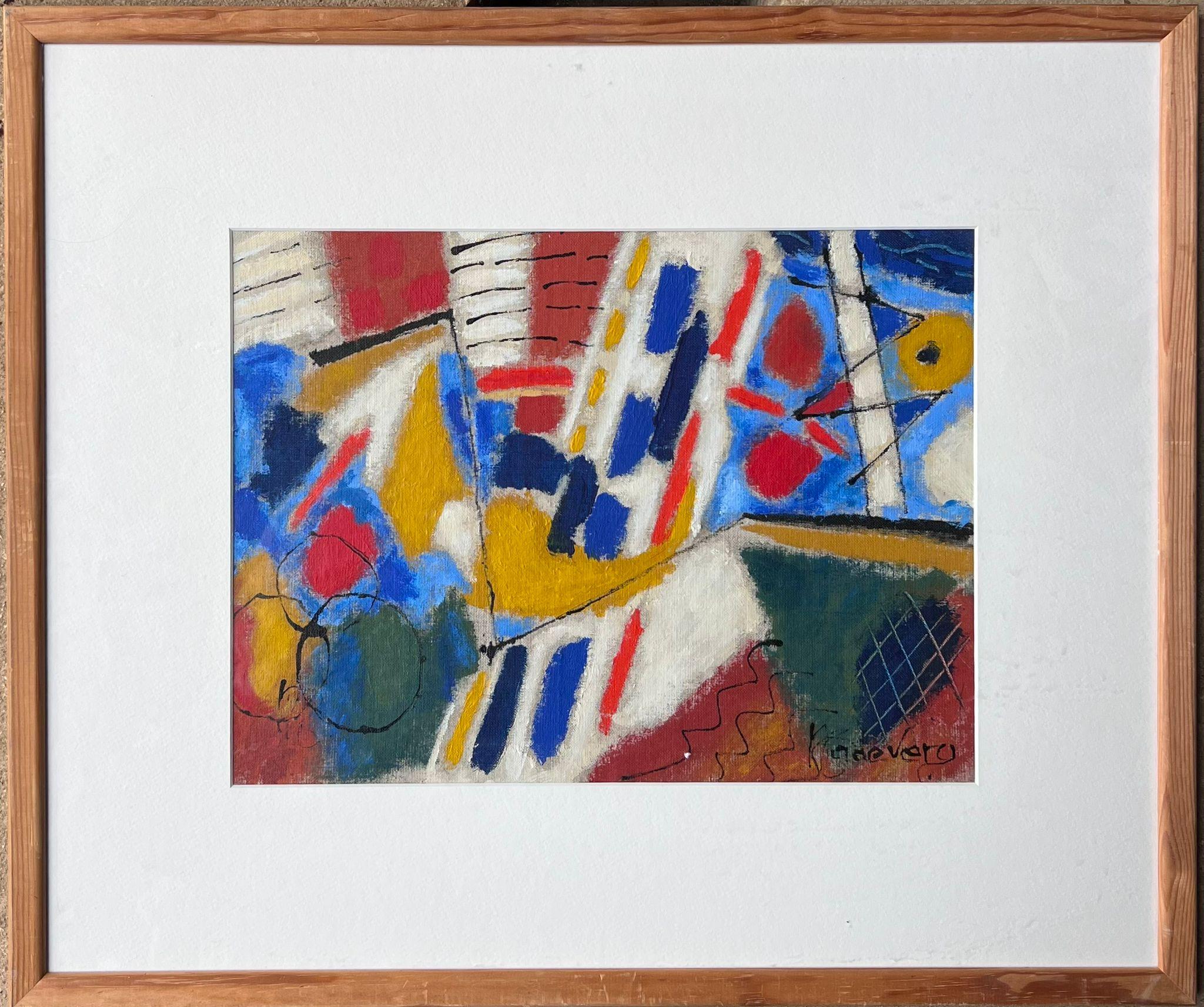 Bright French Modernist Cubist Signed Oil Painting Shapes and Form - Brown Abstract Painting by French Contemporary