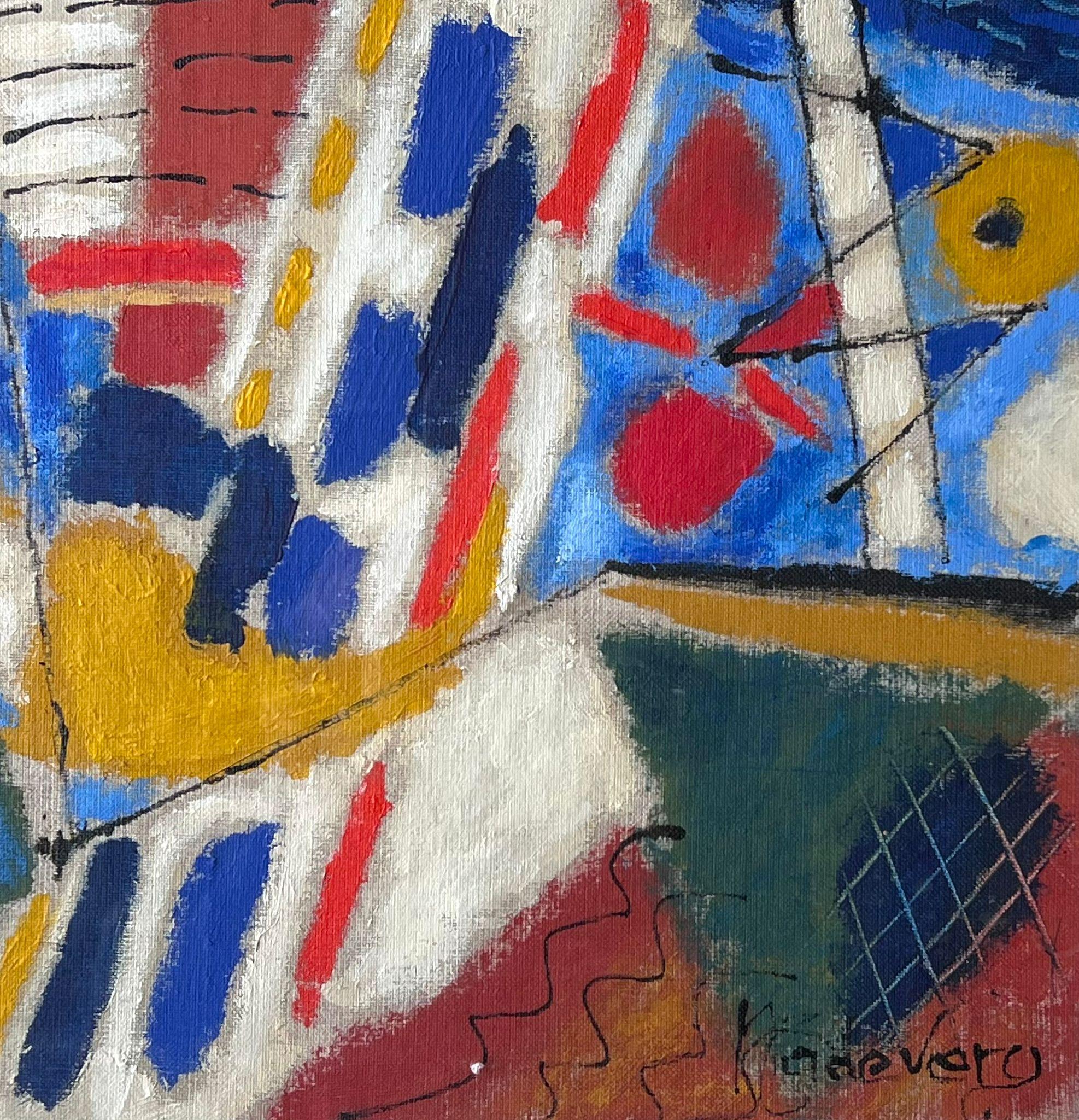 Cubist Composition
French, contemporary
indistinctly signed oil painting mounted in a card frame, framed
glass covering 
framed: 21 x 25 inches
inner frame: : 20 x 24 inches
Provenance: private collection, Paris
Condition: very good condition

For