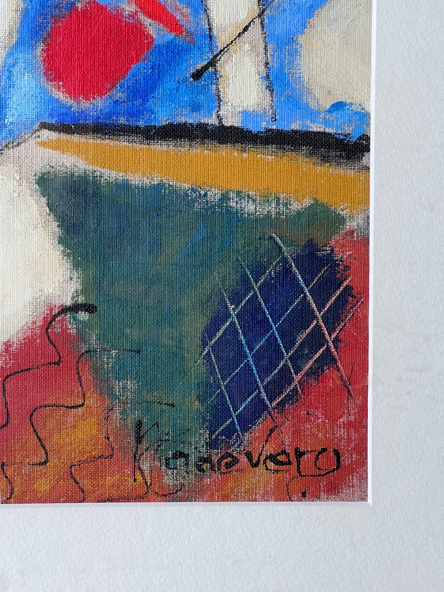 Bright French Modernist Cubist Signed Oil Painting Shapes and Form For Sale 2