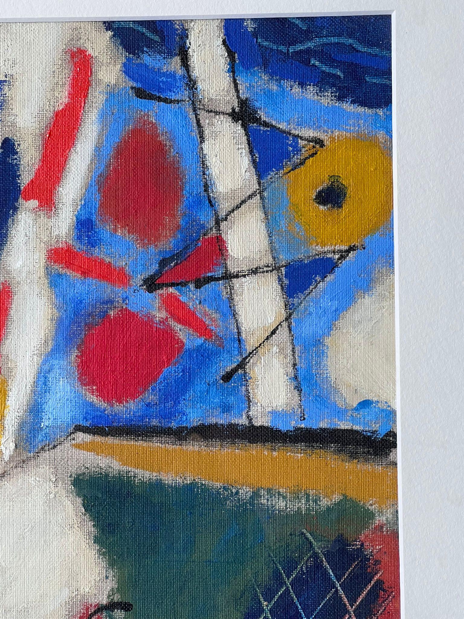 Bright French Modernist Cubist Signed Oil Painting Shapes and Form For Sale 3