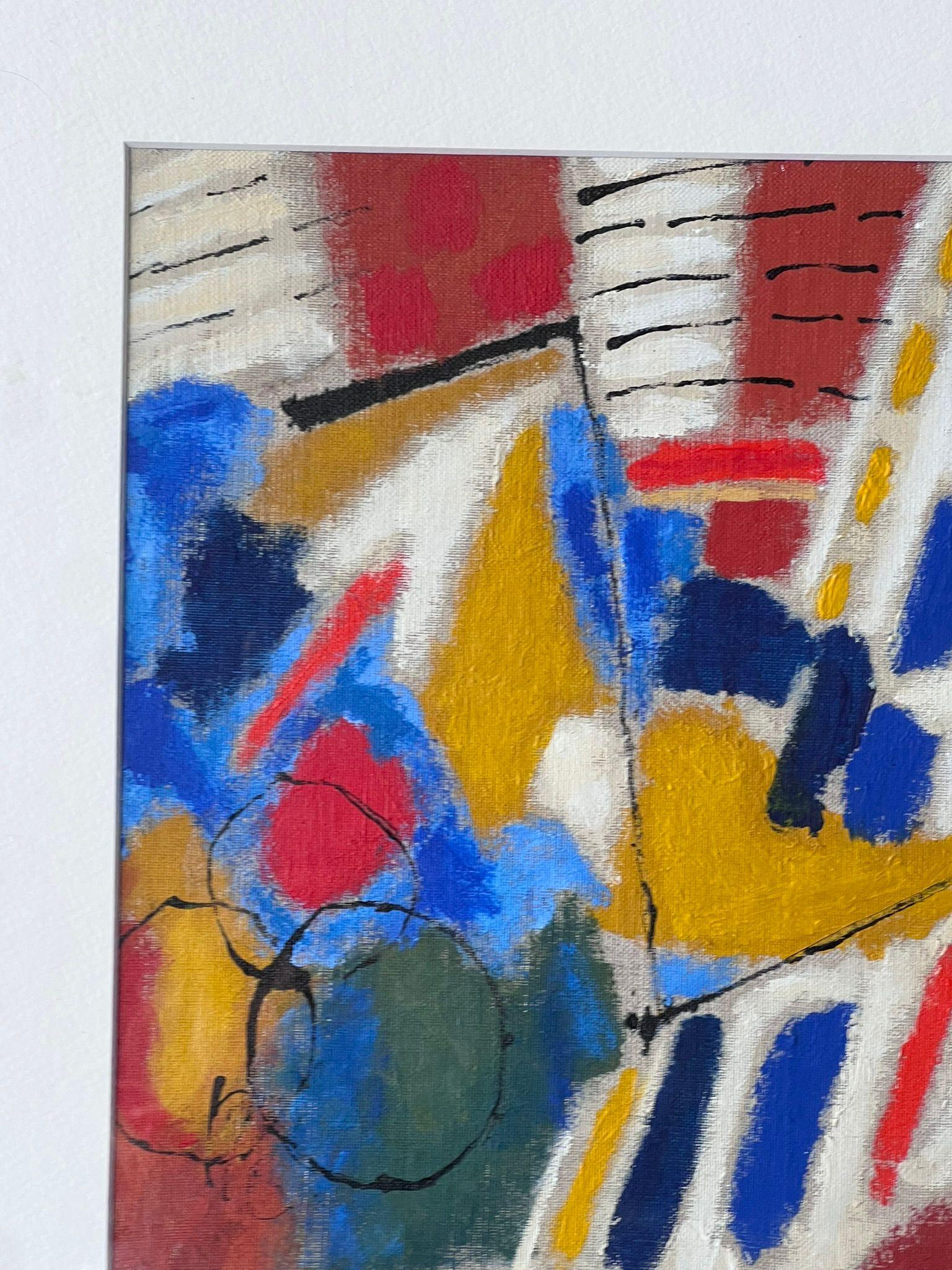 Bright French Modernist Cubist Signed Oil Painting Shapes and Form For Sale 4