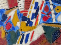 Bright French Modernist Cubist Signed Oil Painting Shapes and Form