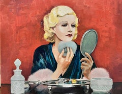 Portrait de Jean Harlow à sa coiffeuse avec une peinture signée Make Up