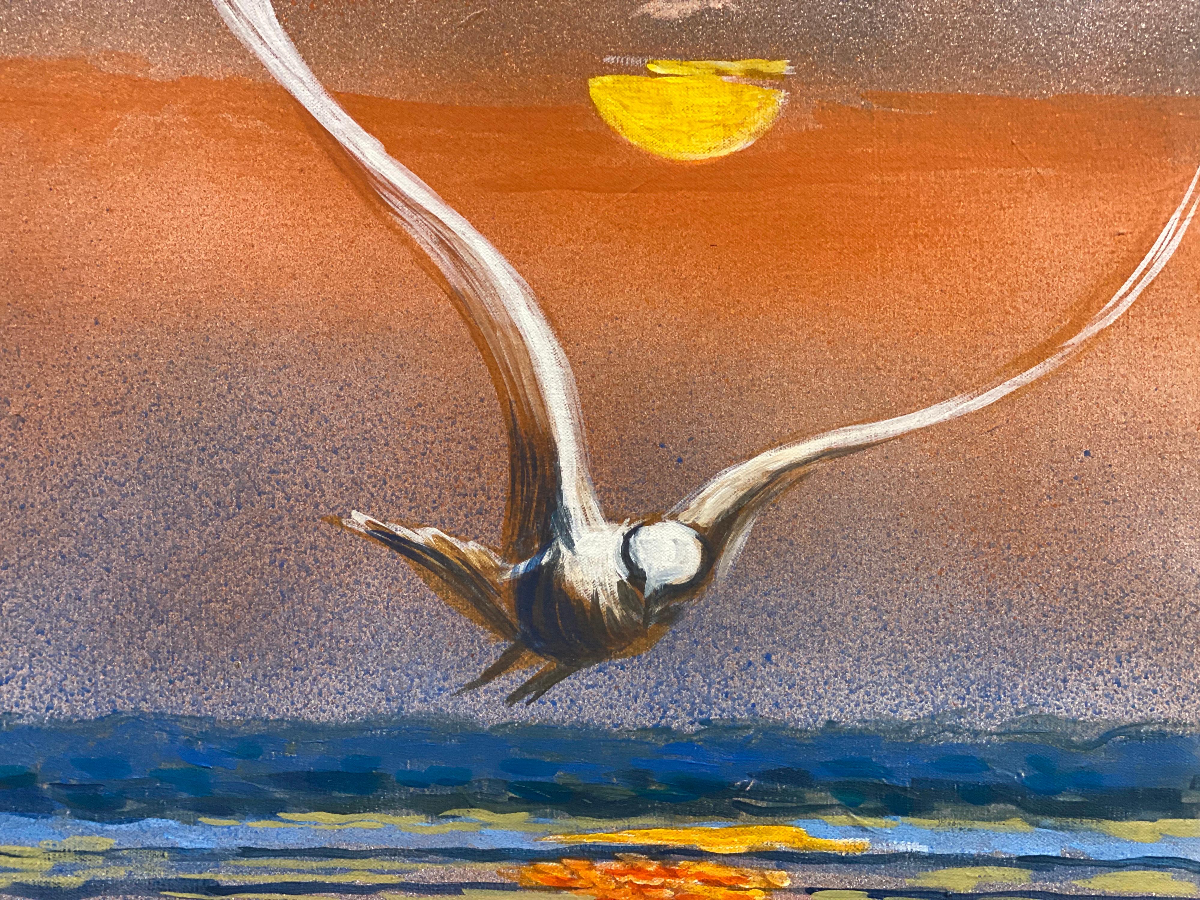 Artist/ School: French School, signed and dated verso 1976

Title: Sunset Seagull

Medium: oil painting on canvas, unframed 

canvas: 18.5 x 24 inches

Provenance: private collection, France

Condition: The painting is in overall very good and sound