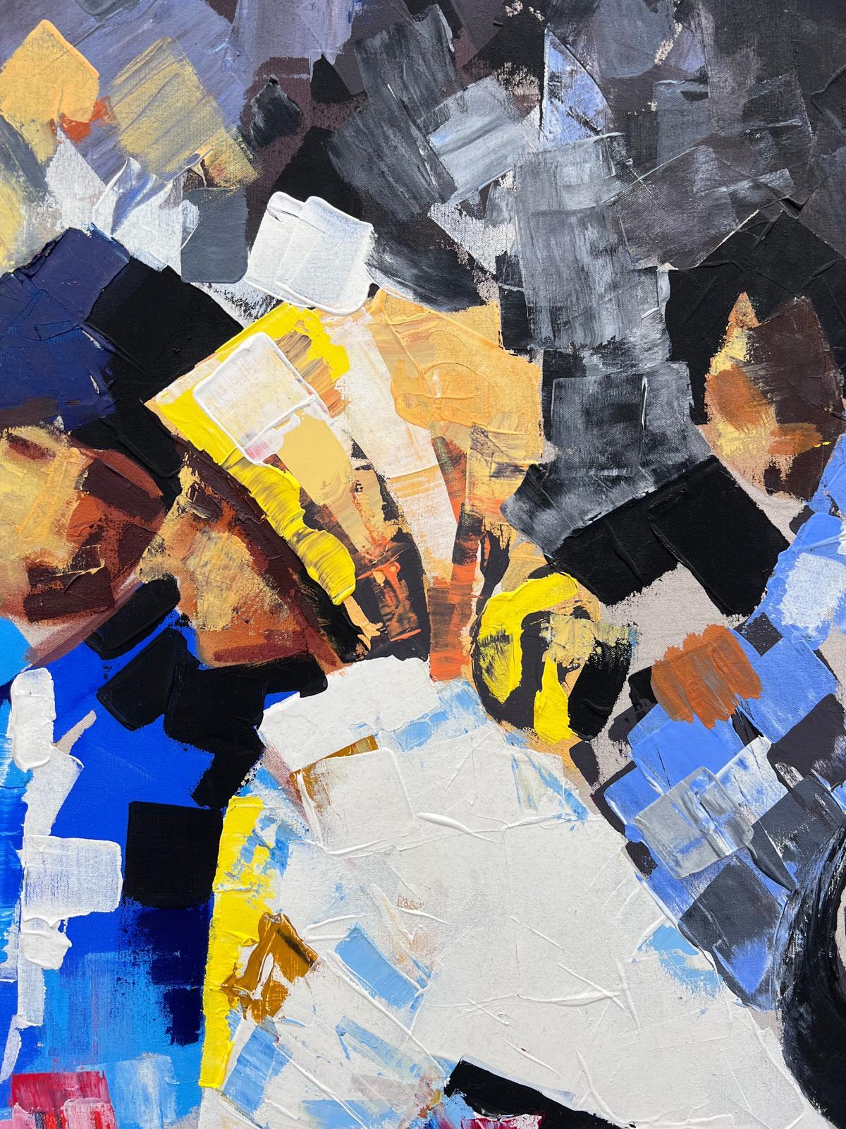 Très grande peinture à l'huile française colorée Groupe de personnages discutant dans un café-parc - Impressionnisme abstrait Painting par French Contemporary