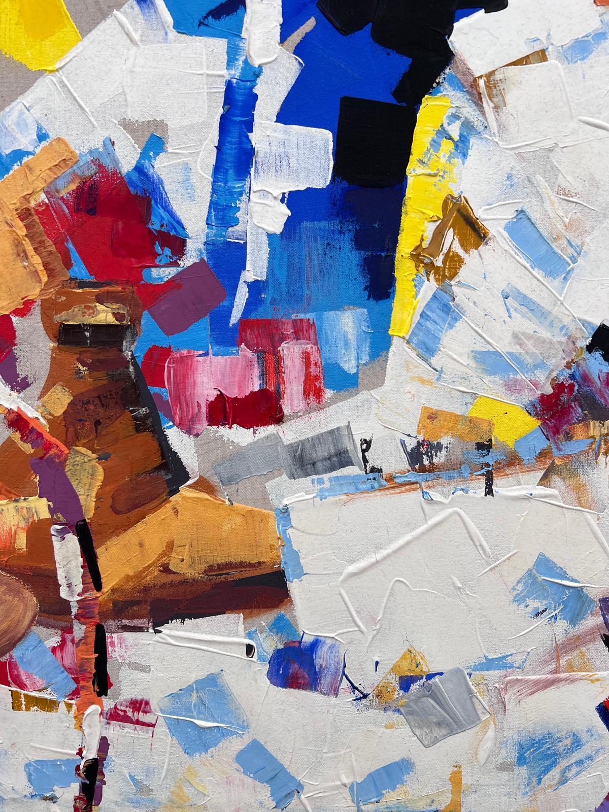 Très grande peinture à l'huile française colorée Groupe de personnages discutant dans un café-parc en vente 1
